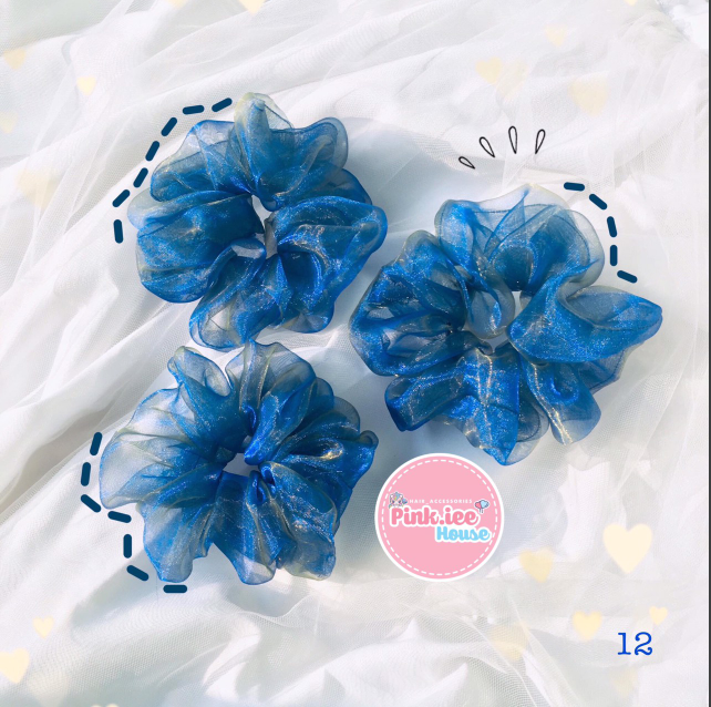 [HCM]SCRUNCHIES VON XANH DƯƠNG ÁNH VÀNG - CỘT TÓC HOTTREND