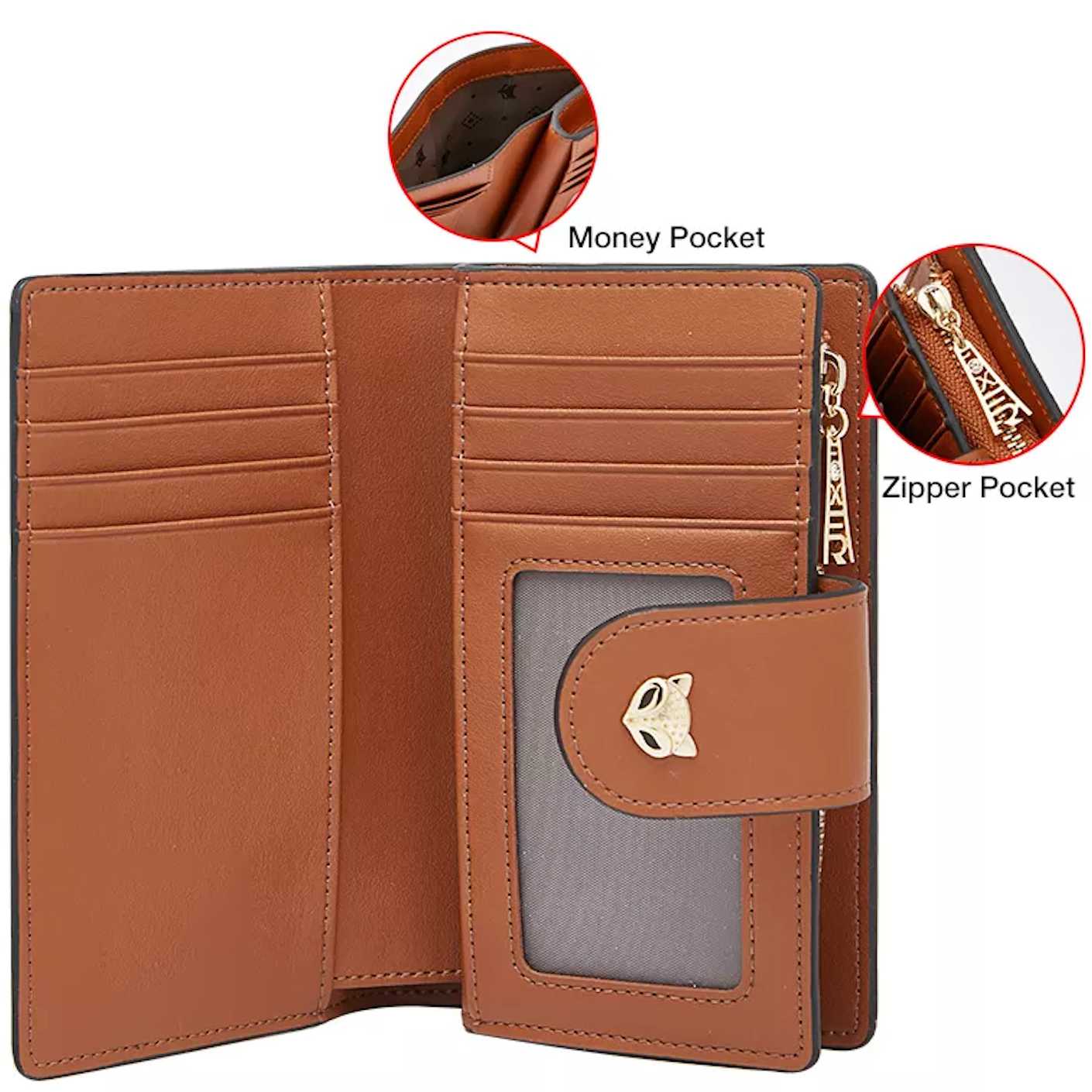 Ví Foxer gập mặt cáo animal printed wallet CN Nâu