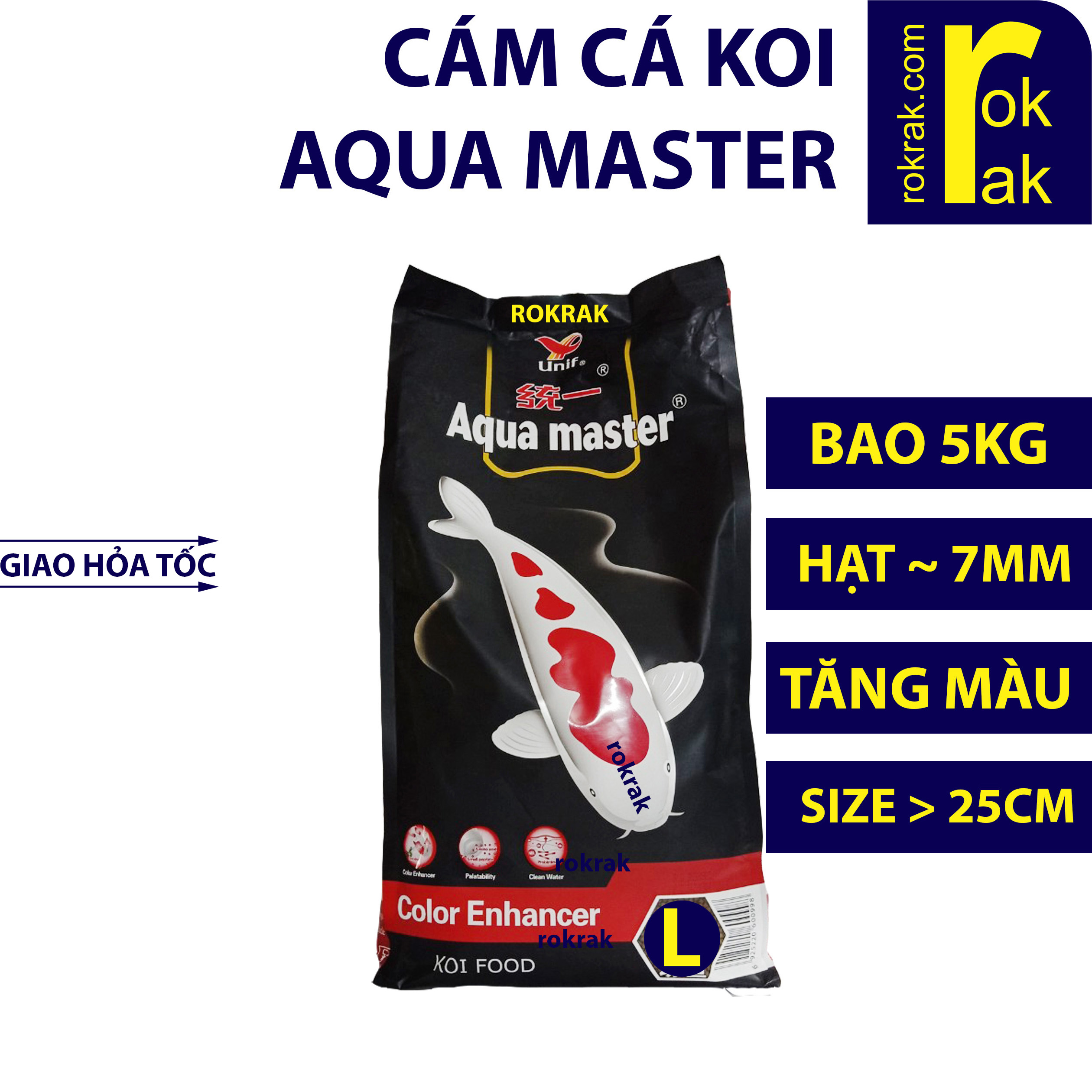 Thức ăn cá Aqua master (bao 5kg Aquamaster COLOR ENHANCER size L) cho Koi