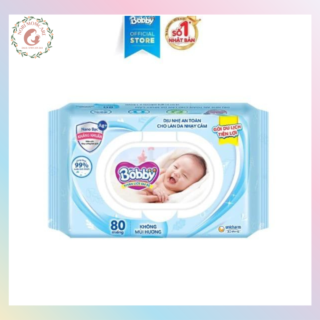Khăn ướt BOBBY 80 tờ không mùi, có nắp