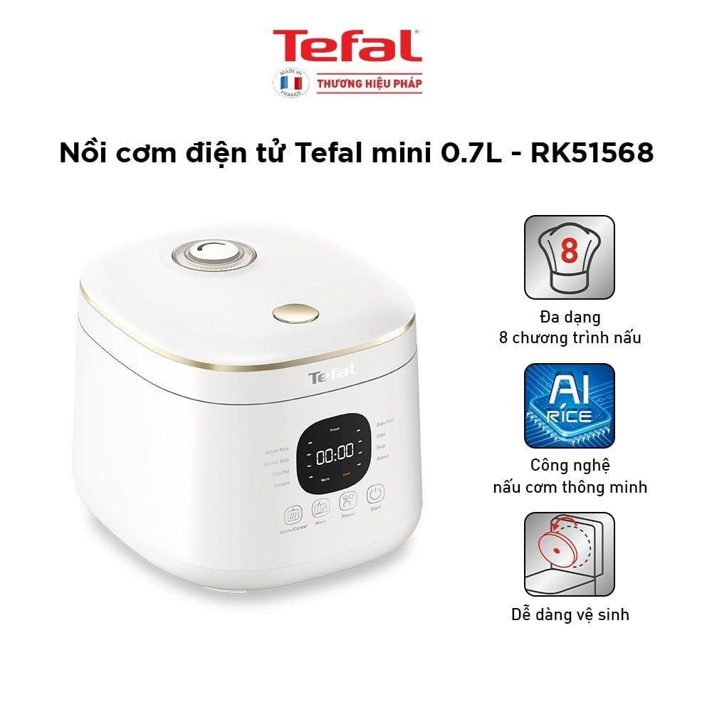 Nồi cơm điện tử Tefal Rice Mate Mini RK515168 dung tích 0.7L, bảo hành 24 tháng - Hàng chính hãng