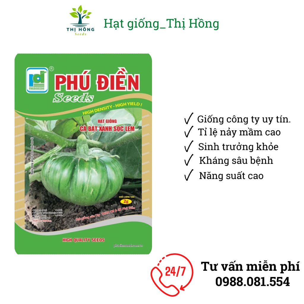 Hạt giống cà bát xanh sọc xanh 2g .