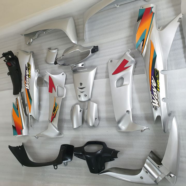 Dàn áo xe wave - bộ vỏ xe wave - bộ nhựa xe wave [ MÀU BẠC ] dành cho xe wave 110 / wave alpha / wave zx đời 2002-2006 NHỰA CAO CẤP - TẶNG KÈM TEM THEO MÀU XE,đồ chơi xe máy giá rẻ