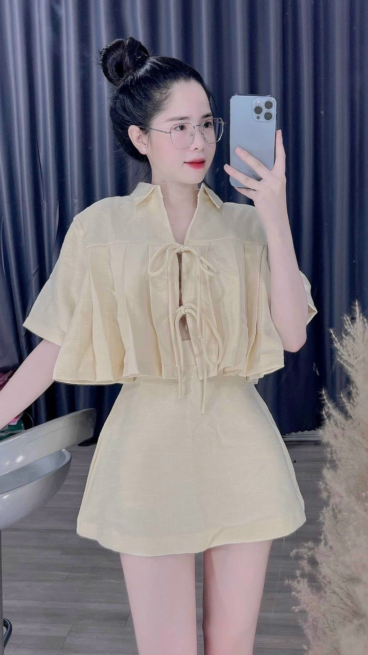 [HCM]set áo lửng chân váy mẫu mới siêu xinh m23