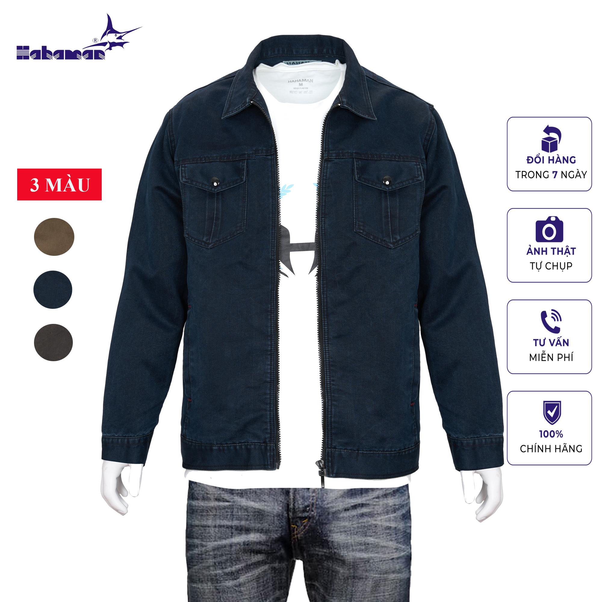 Áo khoác Kaki Jean nam HAHAMAN cao cấp 2 túi ngực, chất xịn dầy, hàng chính hãng KKJ3010