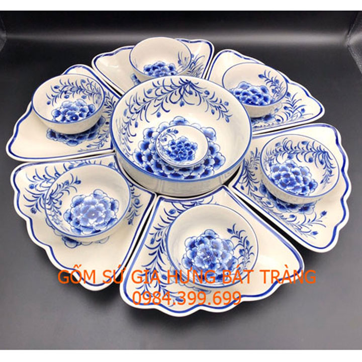 Bộ đồ ăn hoa mặt trời đủ gốm Bát Tràng