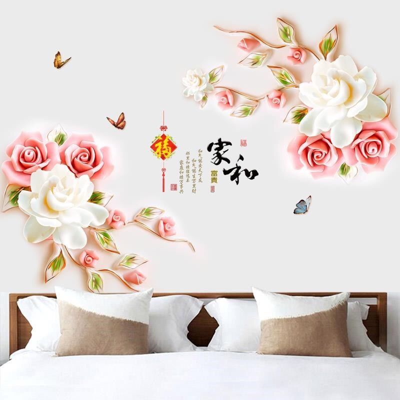 Decal dán tường hoa hồng 3d, trang trí phòng khách
