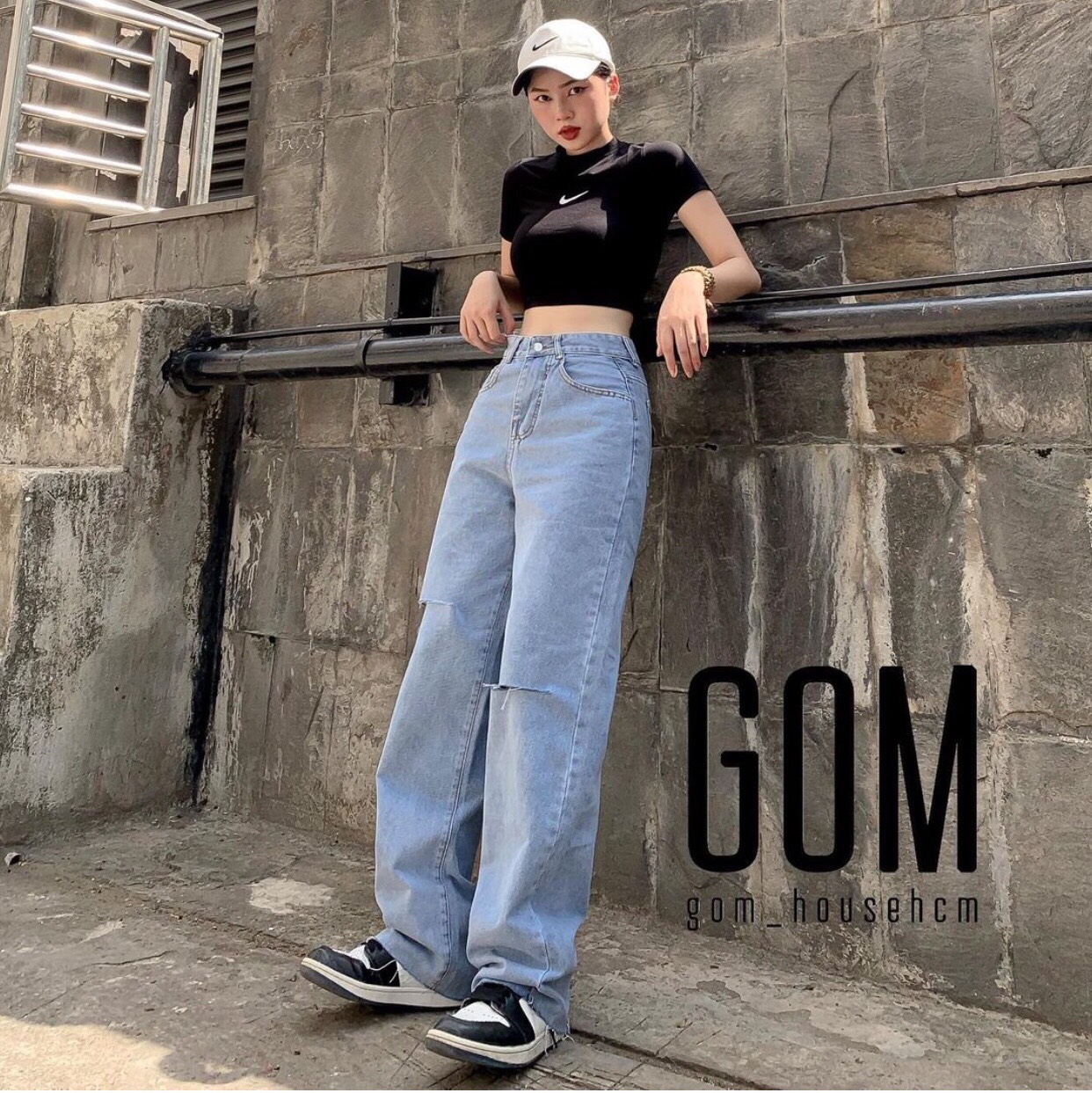baggy jeans ống suông rách PT