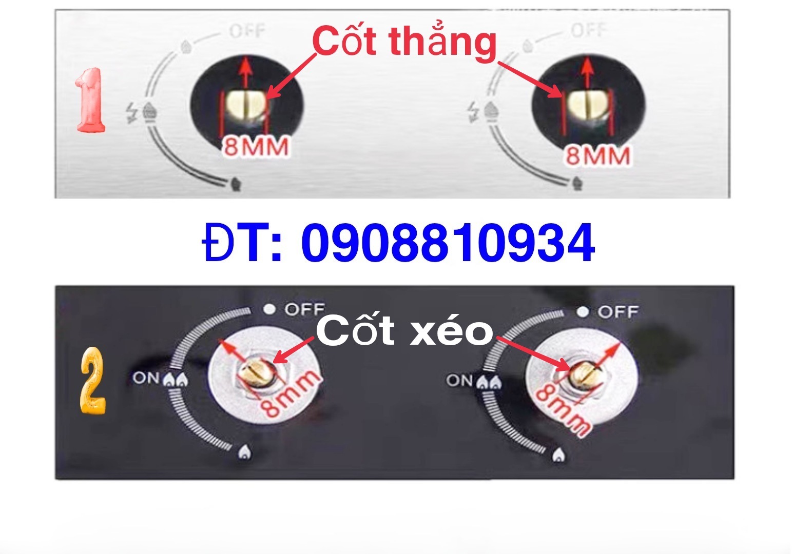 NÚM (NÚT) VẶN CỐT THẲNG CỐT XÉO LỖ 8MM BẾP GAS ÂM CANZY