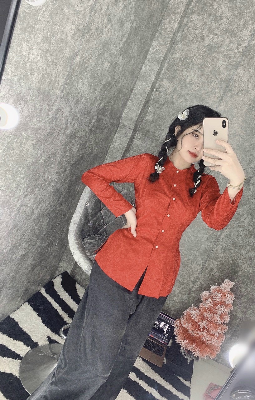 Áo bà ba cổ tròn truyền thống ( vãi gấm )