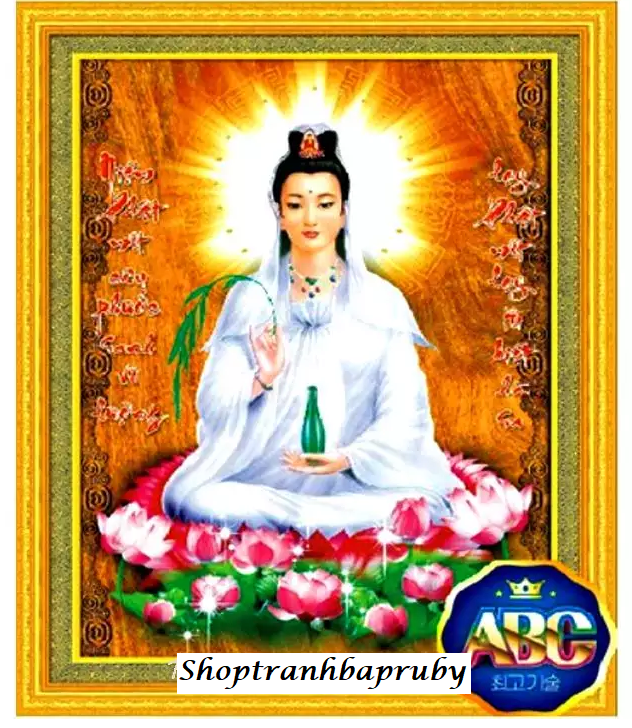 Tranh thêu chữ thập quan thế âm lv3255 kích thước 42 x 55 cm