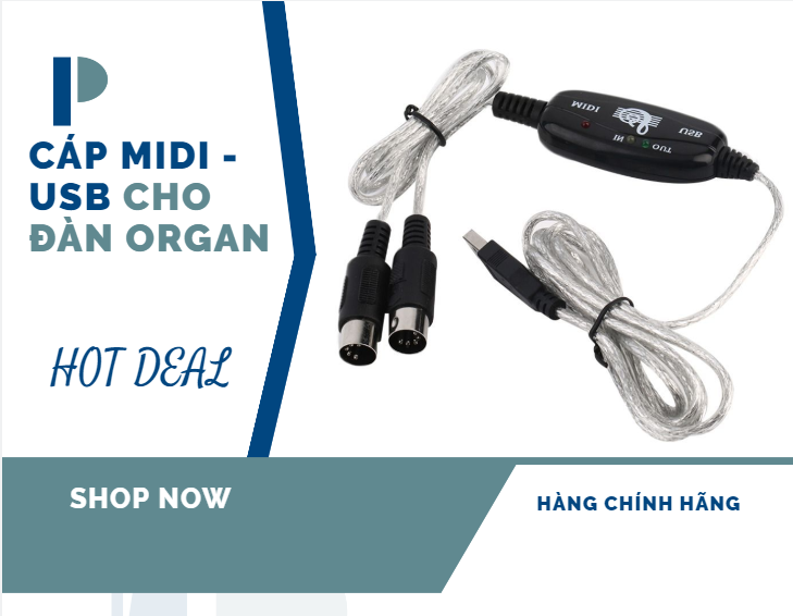 Cáp Midi to USB cho đàn Organ kết nối Máy tính - Hàng chính hãng