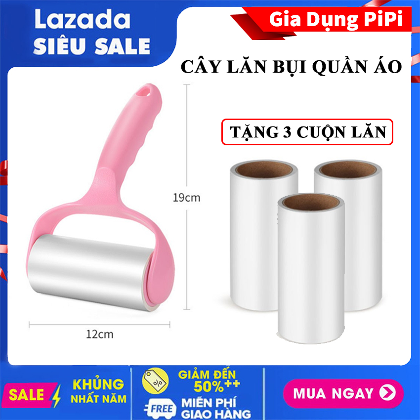 Cây lăn bụi quần áo tặng kèm 3 lõi thay thế lấy sạch bụi bẩn và các sợi lông vải, lông chó mèo dính trên quần áo, chăn nệm