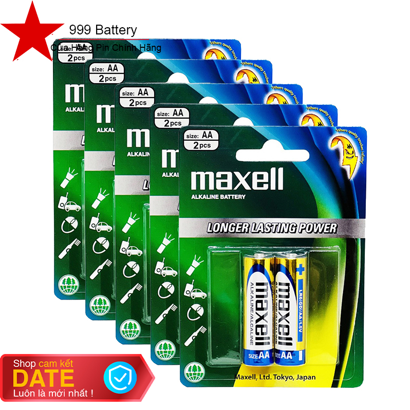 Combo 5 vỉ pin AA Maxell Alkaline, pin tiểu Maxell