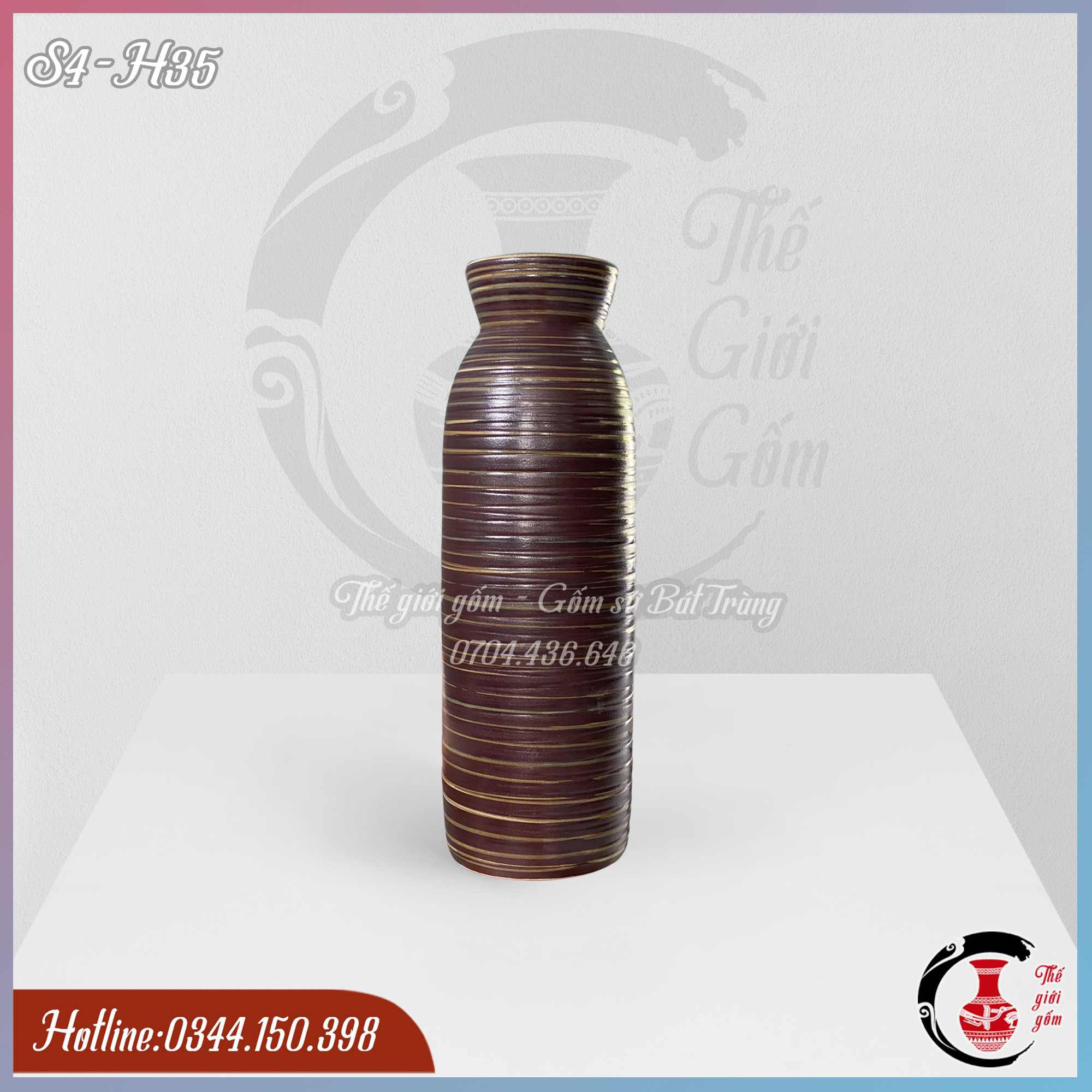 Lọ hoa Bát Tràng men mộc nâu cánh gián/Lọ cắm Thạch Nam