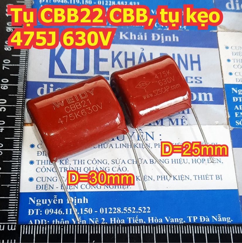 5 con Tụ CBB22 CBB tụ kẹo nâu đỏ 475J 630V 4.7uF D=25 / 30mm kde1764