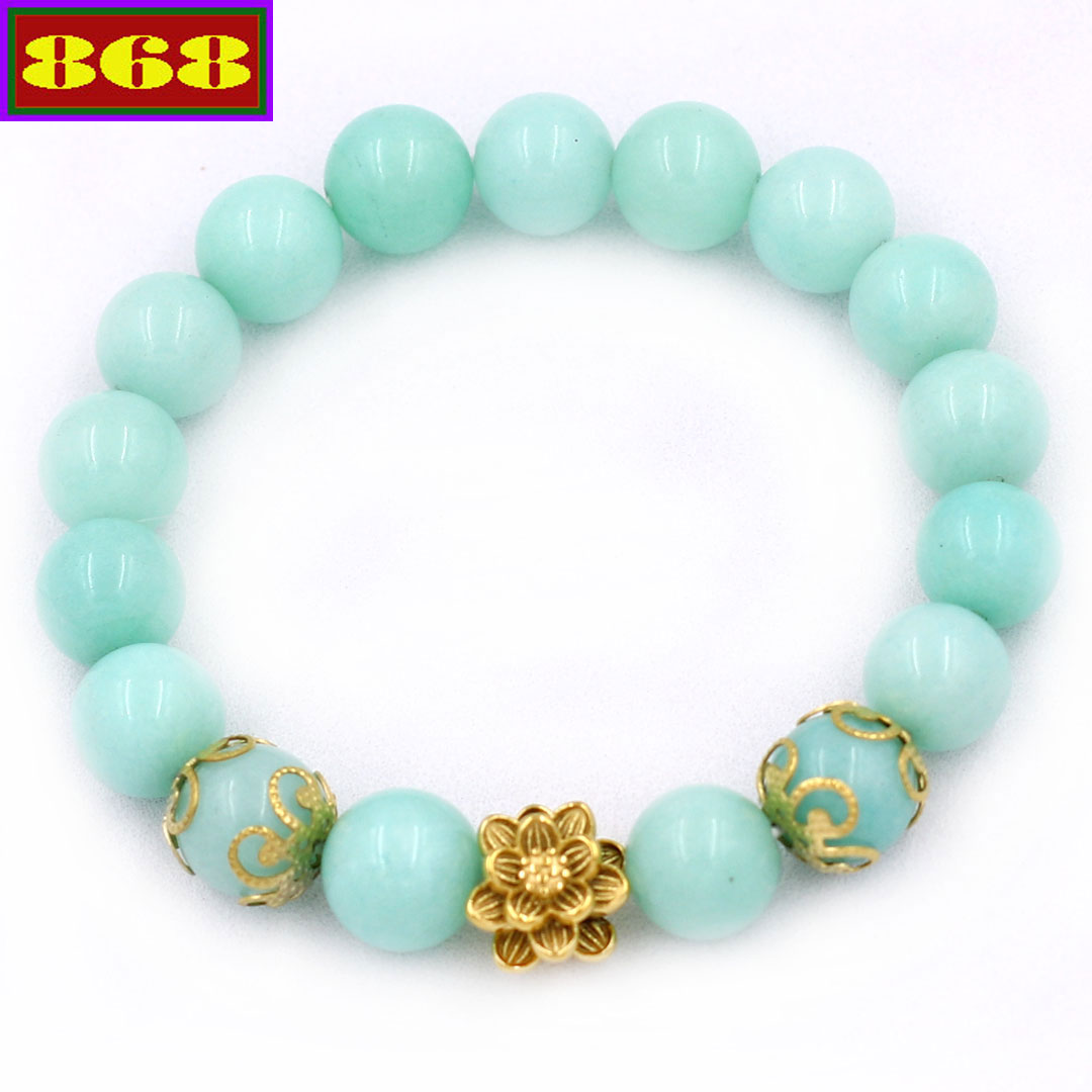 Round chain bracelet Jade ovata 10 cups-chain Golden Lotus VNPTHSBKV10-round stone feng shui purity, peace