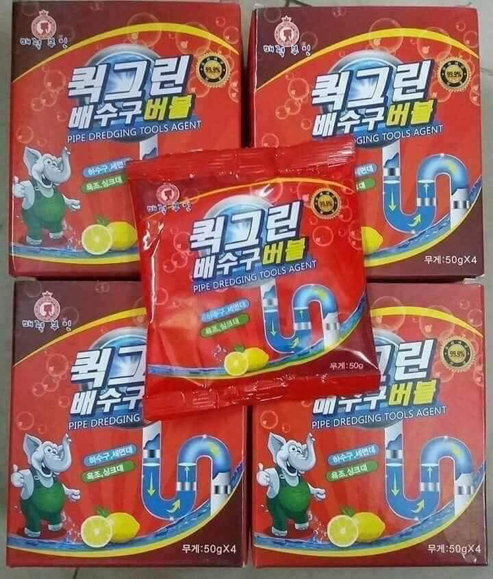 Hộp 5 gói thông tắc khử mùi cống - bồn cầu - bồn rửa mặt hương Chanh,  bột thông cống, hộp 5 gói thông cống đỏ