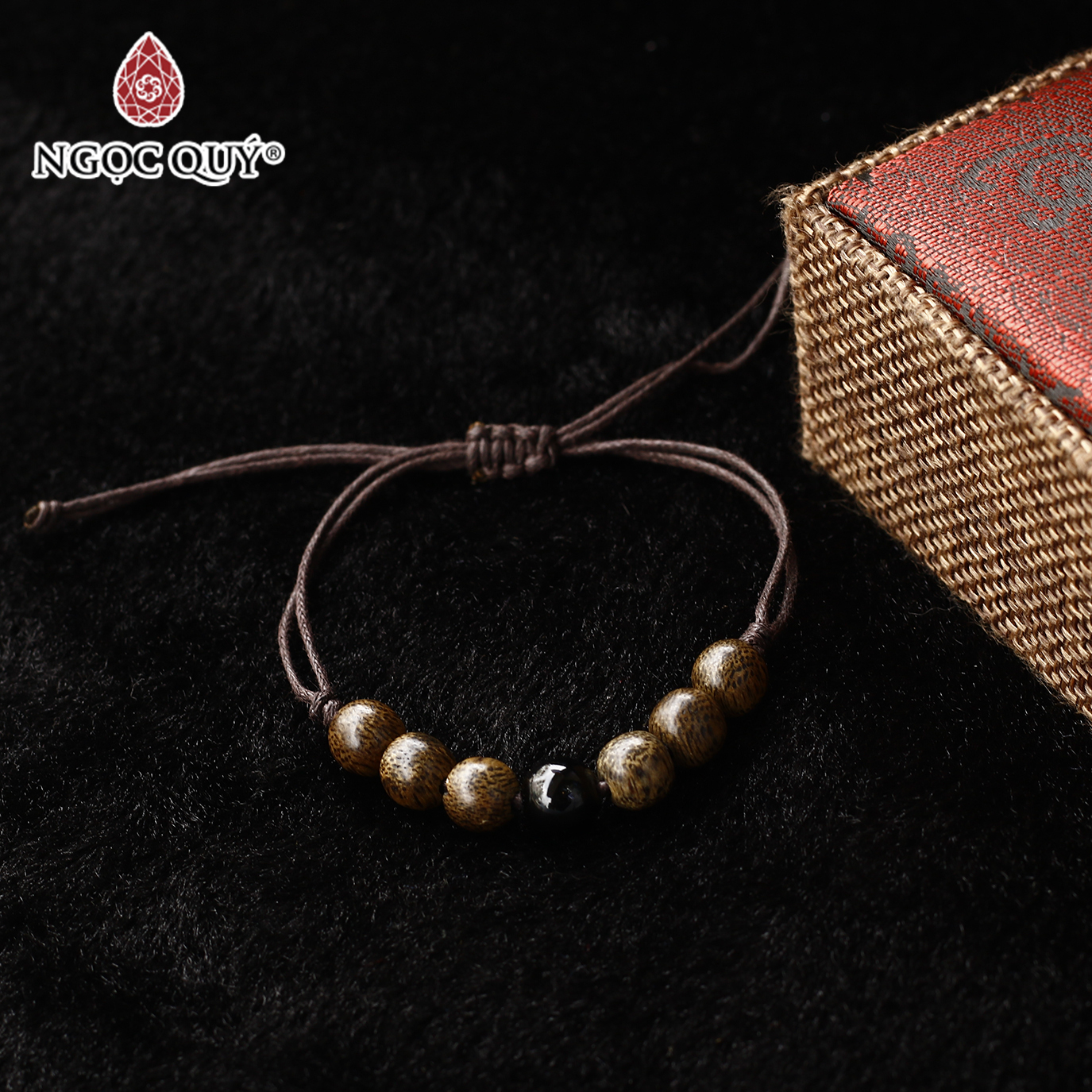 [HCM]Vòng trầm tốc thắt dây phối đá obsidian - Ngọc Quý Gemstones