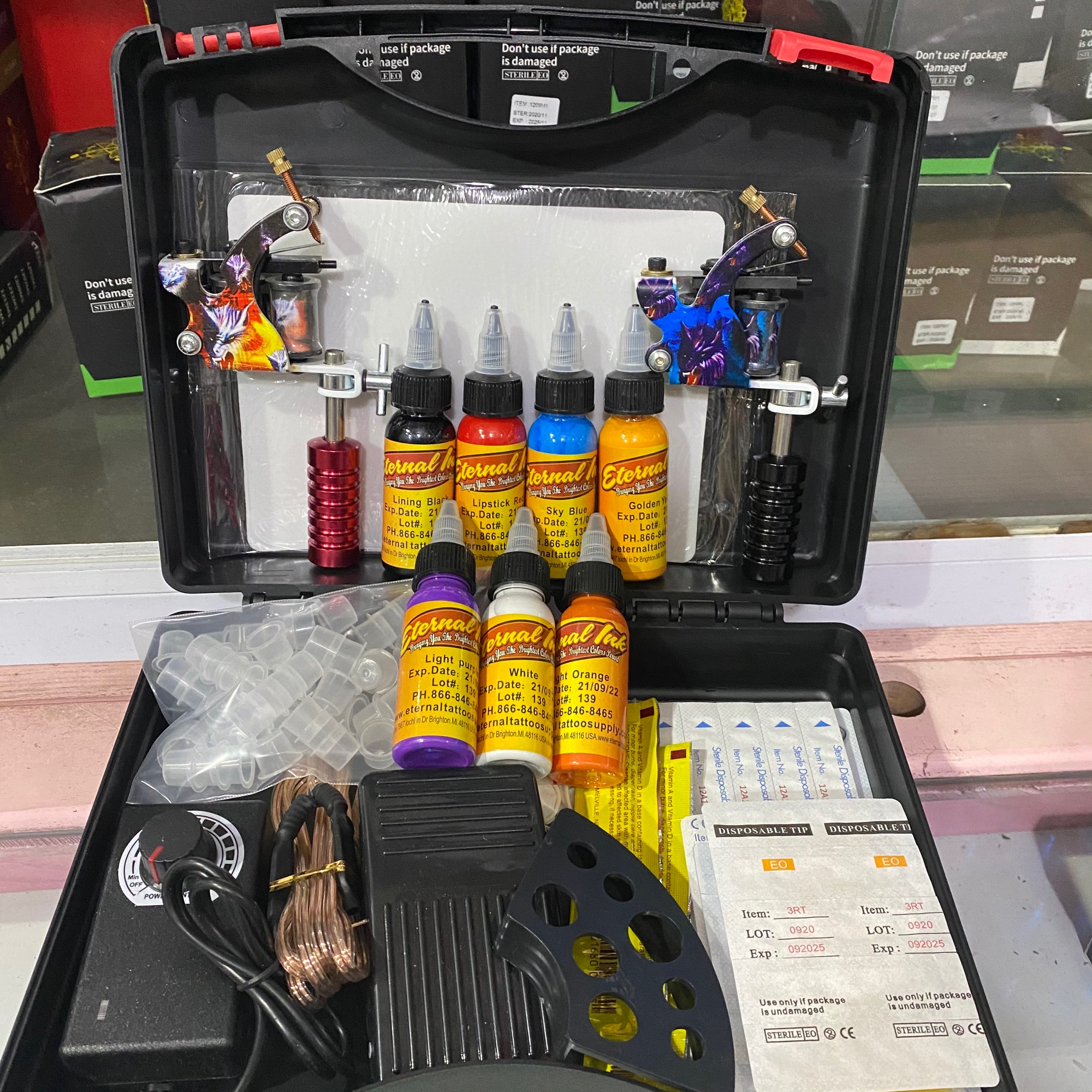 Combo 2 máy xăm kèm 7 mực xăm lên da RẢ