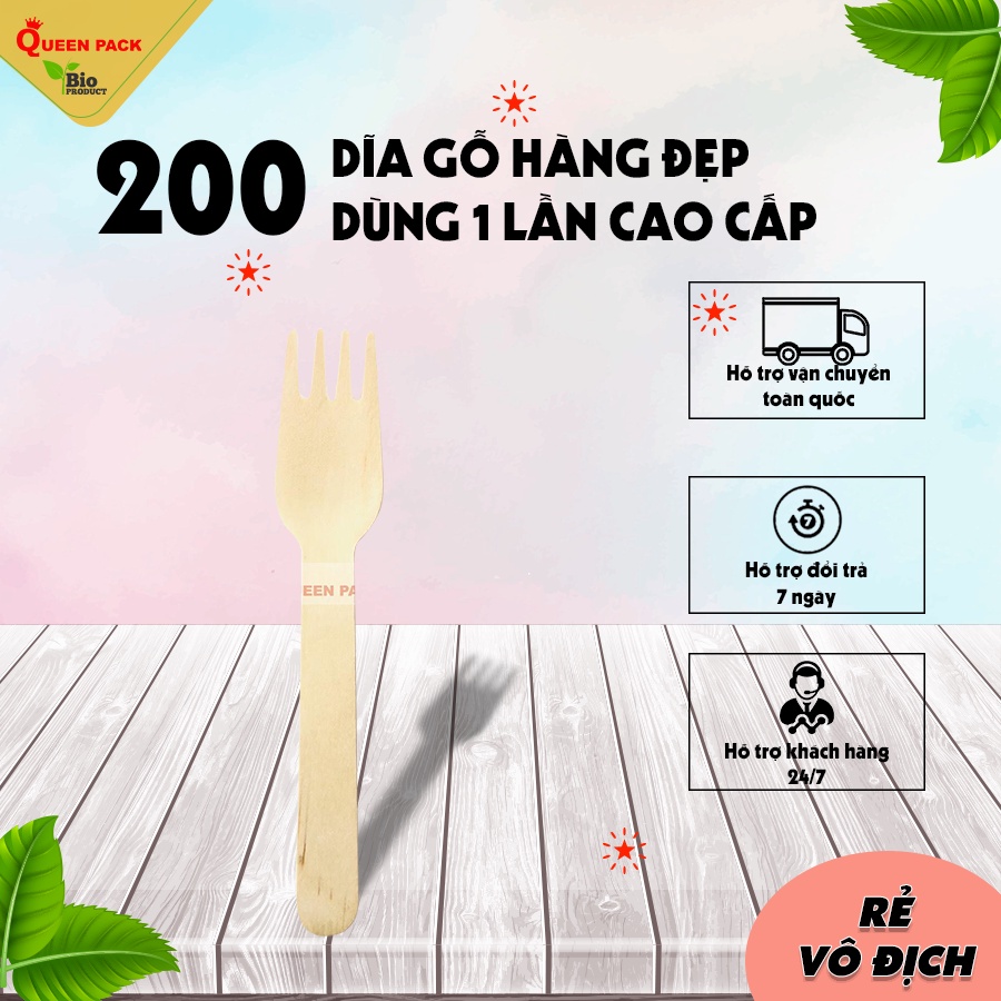 SET 100 Dĩa/Nĩa gỗ 16cm dùng 1 lần cao cấp
