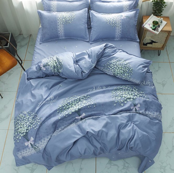Bộ Ga Gối Cotton Poly Mẫu HOA BABY XANH