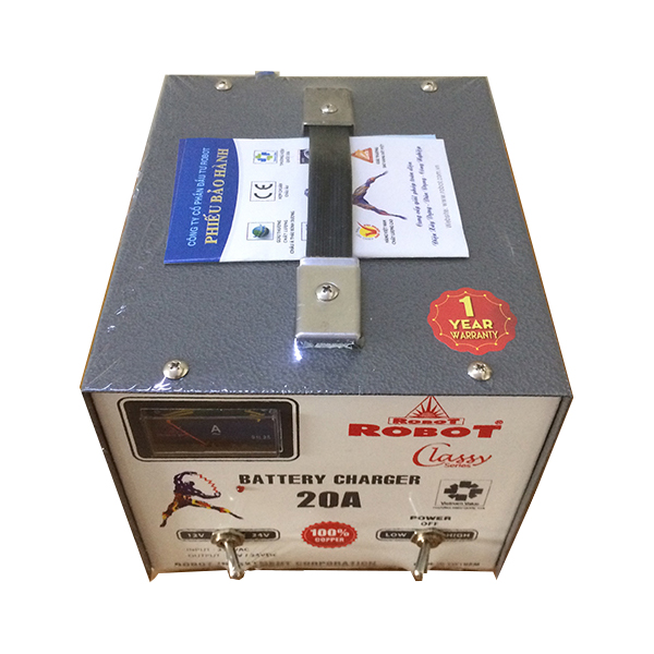 MÁY SẠC ẮC QUY ROBOT TĂNG GIẢM 20A (12V-24V, DÂY ĐỒNG)