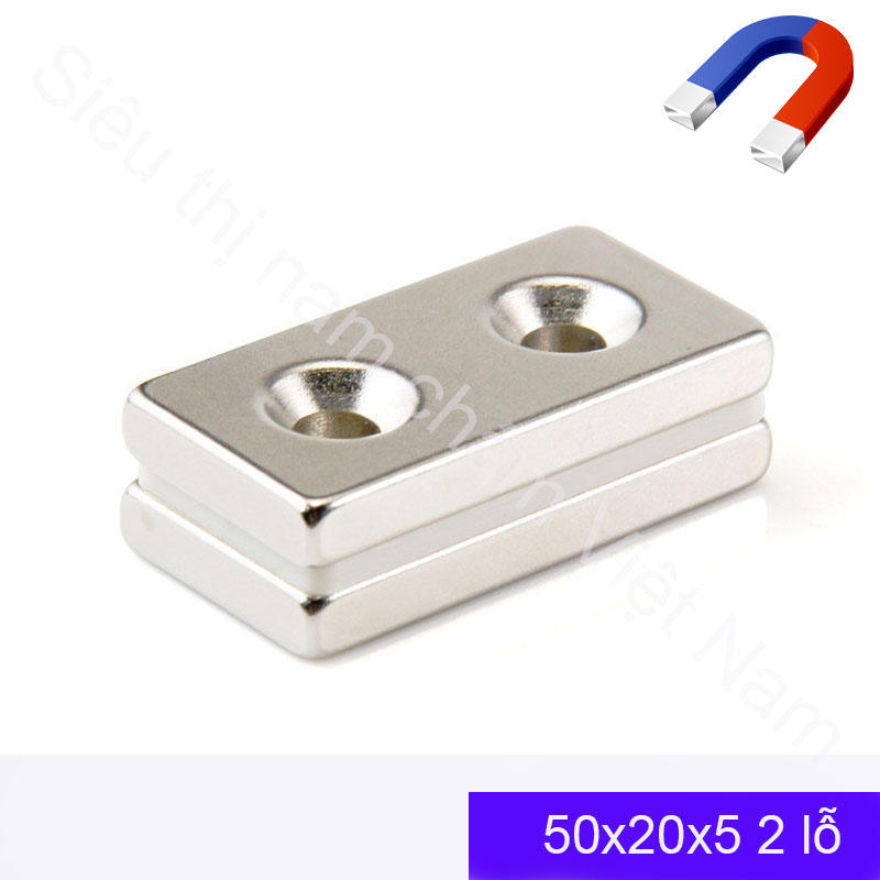 Nam châm có 2 lỗ bắt vít tiện dụng 50x20x5 mm nam châm vĩnh cửu siêu mạnh