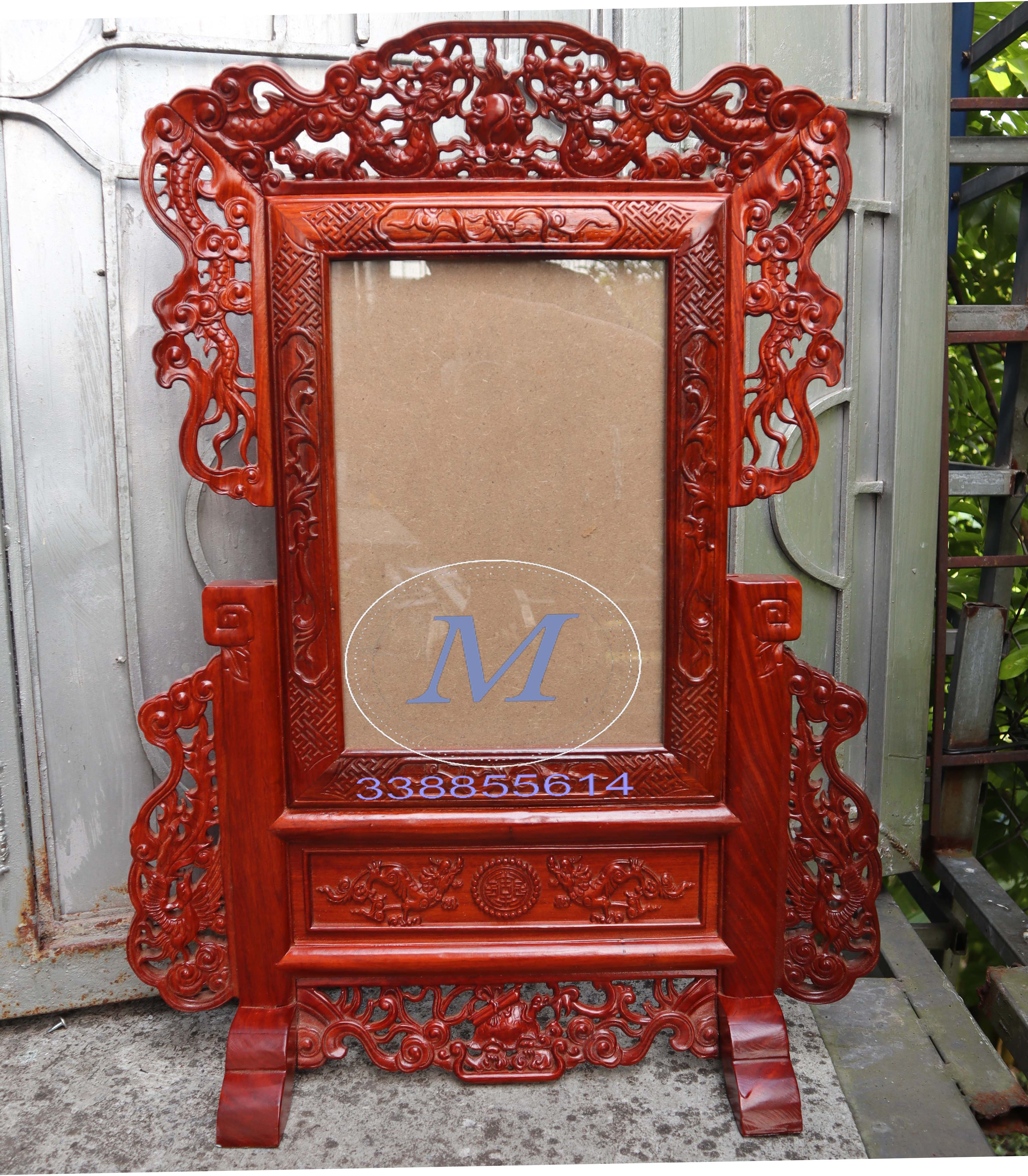 Khung ảnh thờ tứ linh gỗ hương,Khung hình thờ loại cao cấp 2 cỡ ảnh