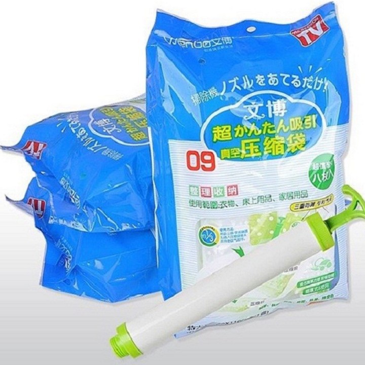 [LOẠI XỊN - CÓ TẶNG BƠM TAY] Bộ 8 Túi Hút Chân Không Đựng Quần Áo, Chăn Màn CỠ ĐẠI Kèm Bơm Tay Cao Cấp