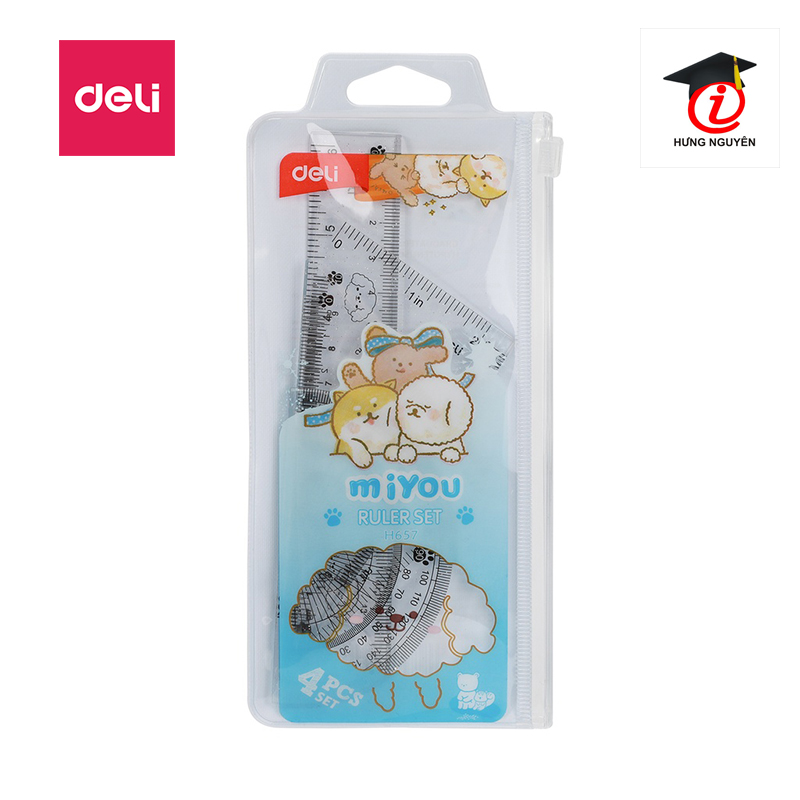 Bộ thước kẻ, eke, đo độ 15cm 4 chiếc miyou h657