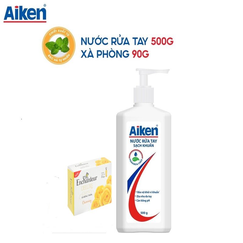 Nước rửa tay Aiken sạch khuẩn 500g với thành phần dưỡng ẩm từ thiên nhiên