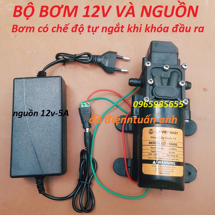 Bộ bơm phun sương 12v 2 đầu ra phi 8mm,nguồn 12v-5A,chiết áp, bơm phun sương 12v làm mát