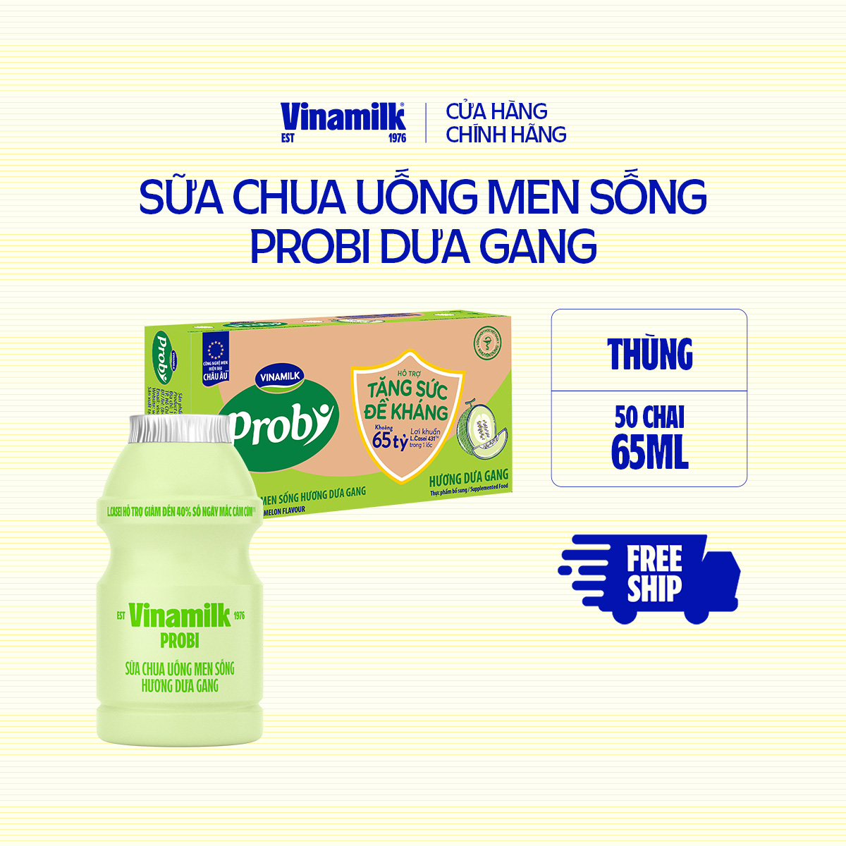 Thùng 50 chai sữa chua uống probi dưa gang chai 65ml