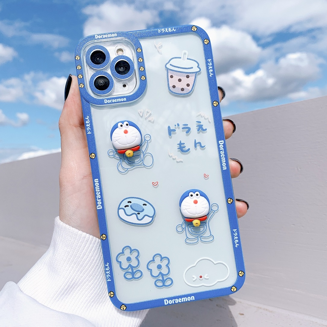 Ốp Lưng Silicon Chống Sốc Viền Nổi Doraemon ( Kèm Phụ Kiện )