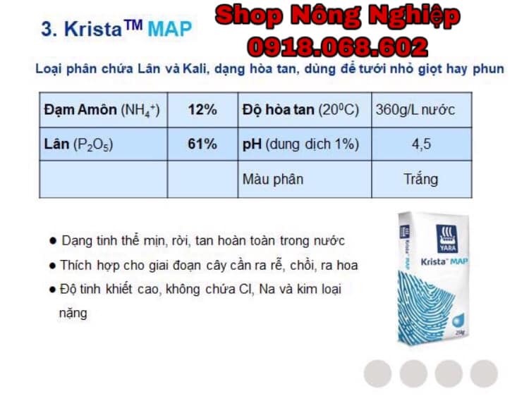 Phân bón hòa tan Yara Tera Krista MAP đóng túi zip 1kg