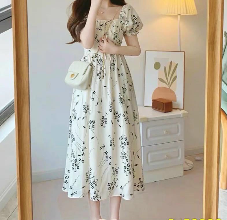 HOÀN TIỀN 15% - Đầm tiểu thư hoa nhí tay phồng dễ thương mặc hè mát mẻ váy xòe vintage đơn giản cổ vuông