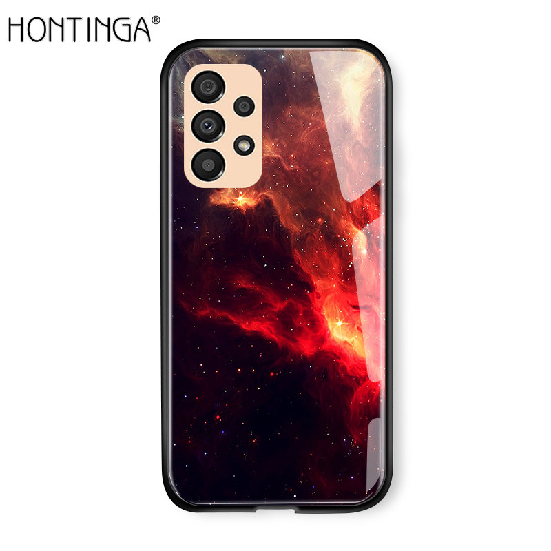 Hontinga Casing Case For Samsung Galaxy A33 A73 5G Case Aurora Galaxy Space Sky Starry Gradient Casing Case Shockproof Tempered Glass Phone Case Back Cover Casing Hard Case For Girls For Women