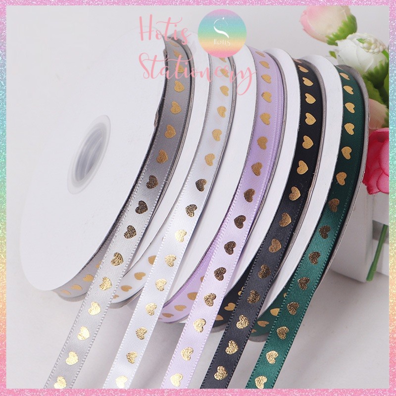 [HOTIS] [Lẻ 1m/ 5m] Ruy băng lụa trái tim bản rộng 1cm - 10 màu
