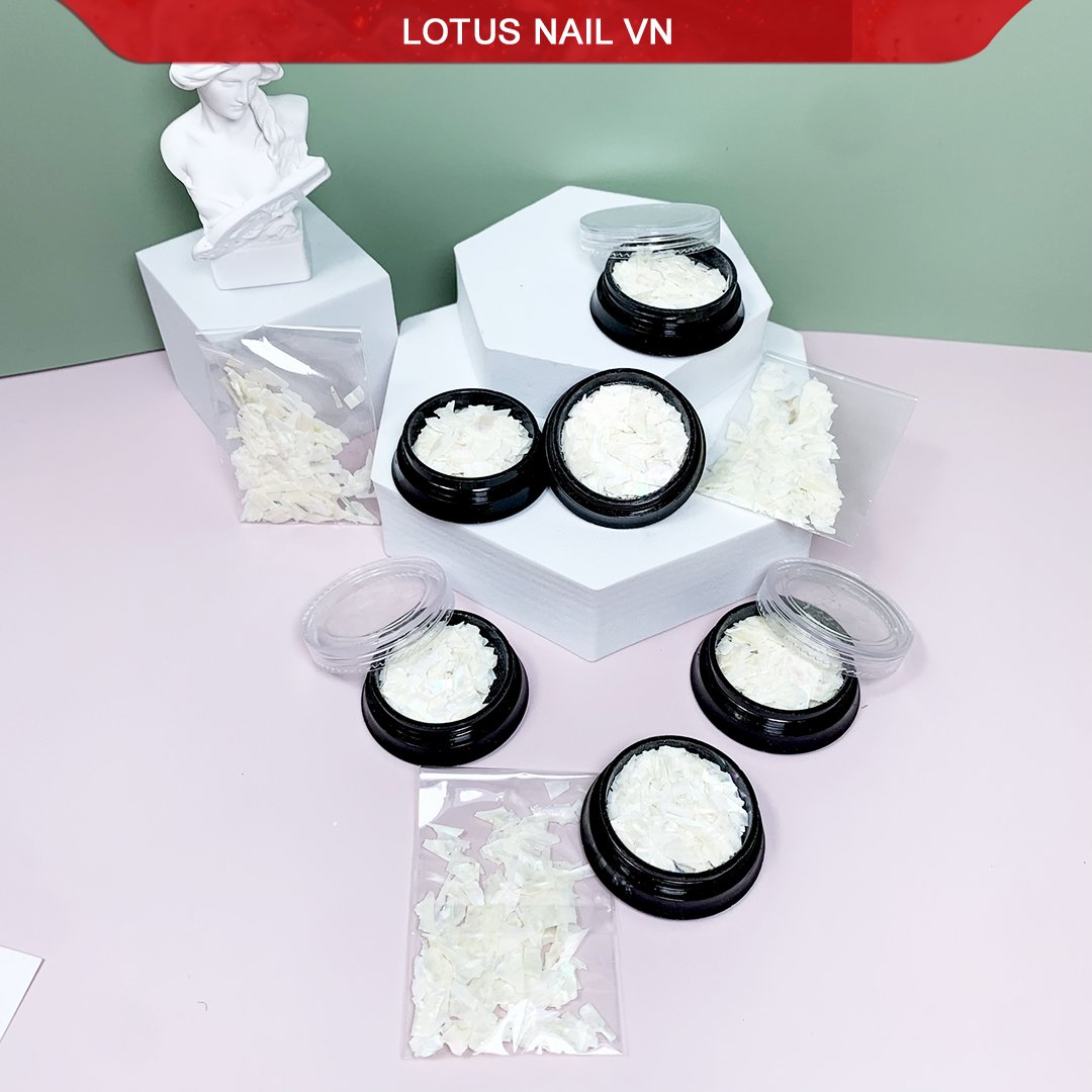 Xà cừ trắng siêu mỏng mịn ẩn gel trang trí móng