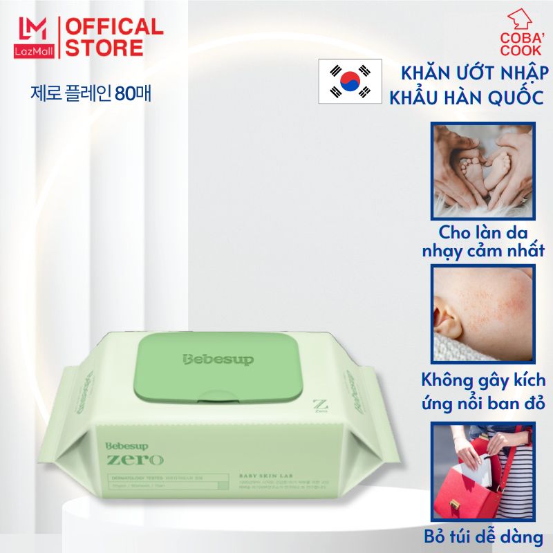 Khăn giấy ướt không mùi cho da nhạy cảm 80 tờ- Zero 80
