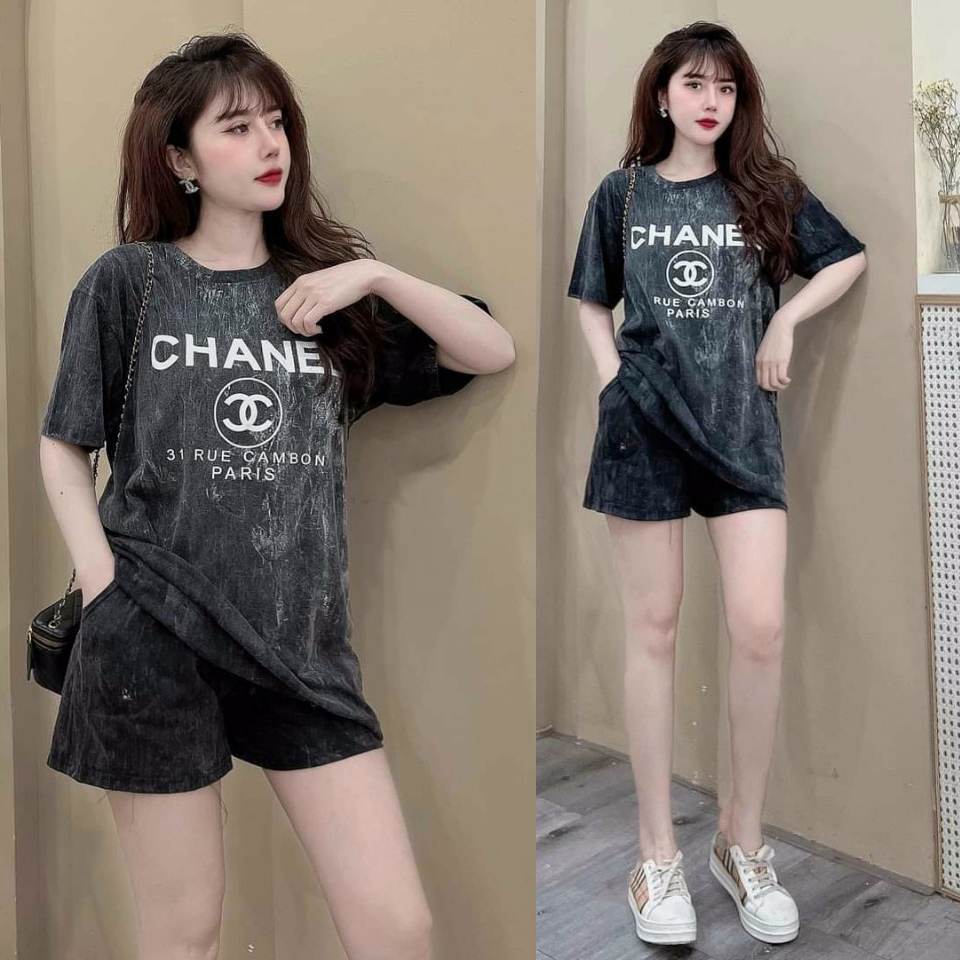 Đồ bộ thun đùi form rộng loang màu phối chữ MS46