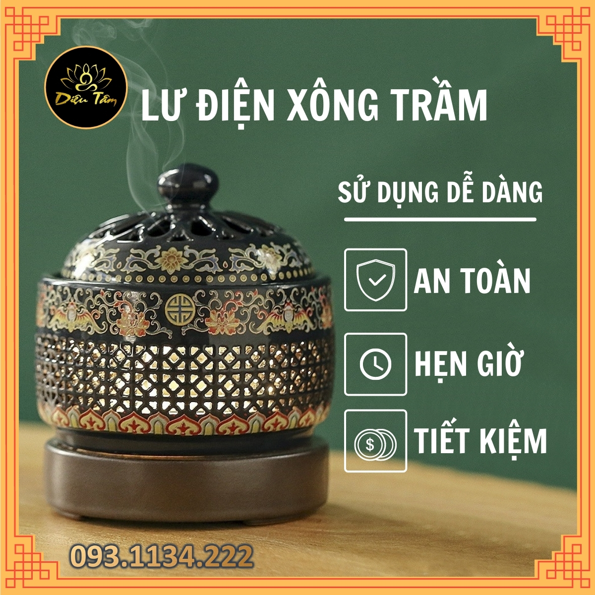 Lư điện xông bột gỗ, trầm, trầm miếng , dăm, lư hương lò xông bằng điện có hẹn giờ, có đèn đủ phụ kiện