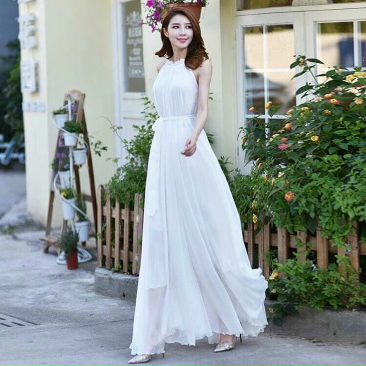 ĐẦM MAXI DÀI CỔ XẾP LY
