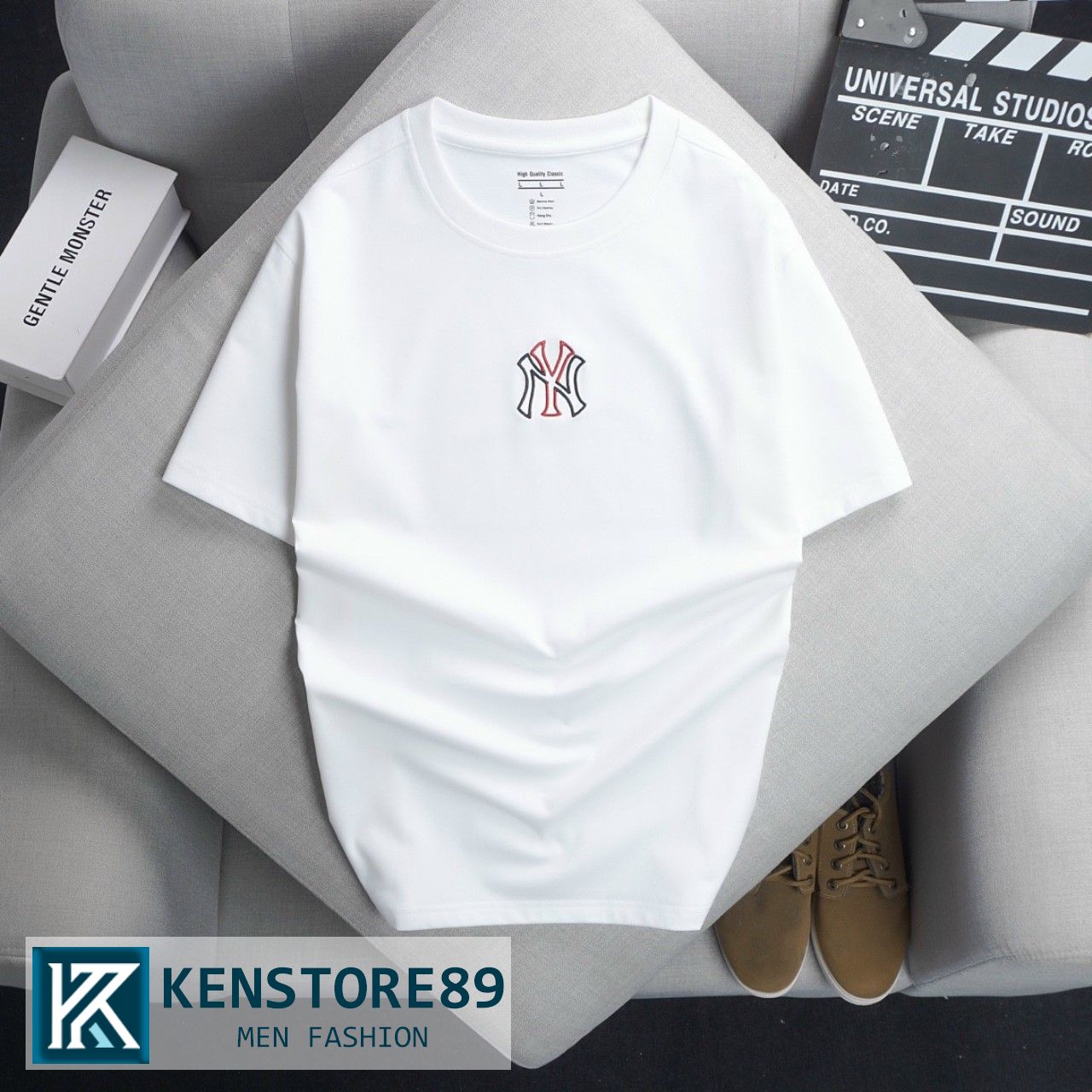 Áo thun nam cổ tròn cotton ny thêu cao cấp kenstore89 atv251