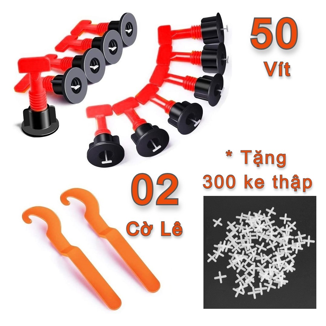 Gói 50 chiếc ke lát gạch tái sử dụng kèm 02 cờ lê - ke vít vặn mạch 1mm và 1,5mm - tặng ke ron dấu cộng