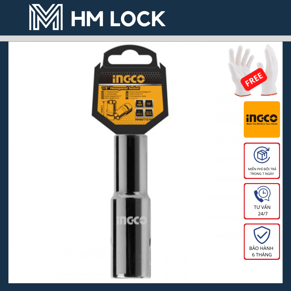 Đầu tuýp dài 6 góc 1/2 " mạ niken đen 8 - 32mm ingco - hàng chính hãng - hhast12183l