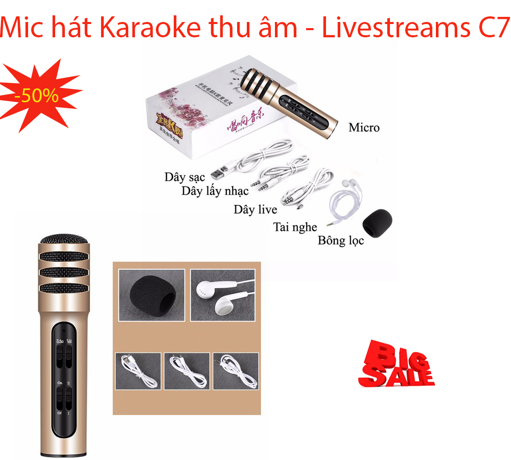 MIC LIVE STREAM THU ÂM C7 ĐẦY ĐỦ PHỤ KIỆN