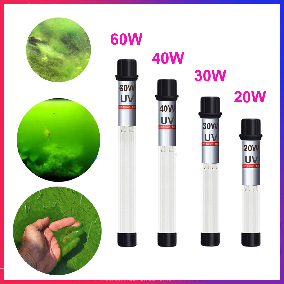 Lamp UV aquarium 20W / 30W / 40W / 60W dual ball removal algae, harmful for aquariums, aquarium koi, dragon fish .. (white)