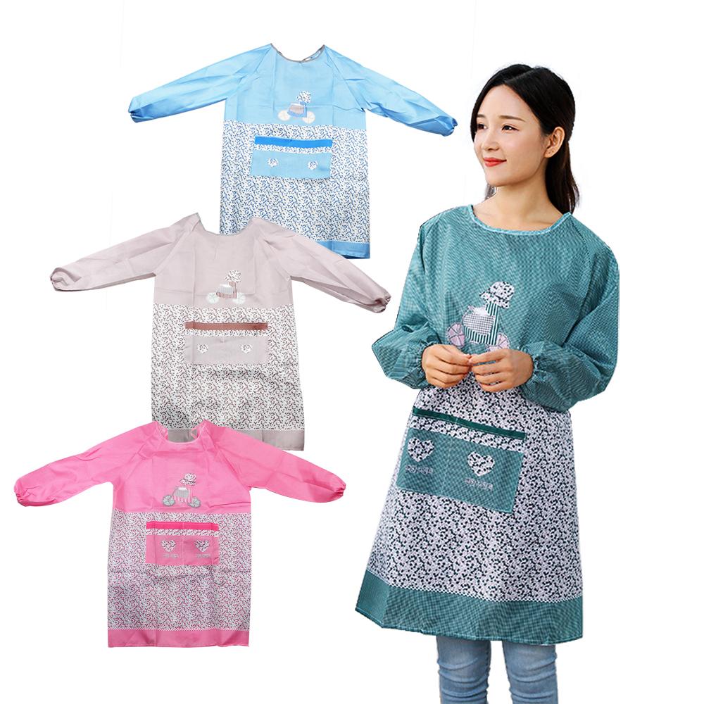 Anti-fouling Dress Little Flowers Long Sleeve Apron Waterproof Anti-oil Household Cleaning Tool Kitchen Accessories